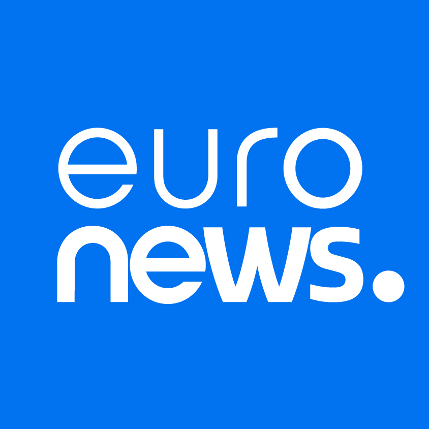 Euronews logo in white on neon
